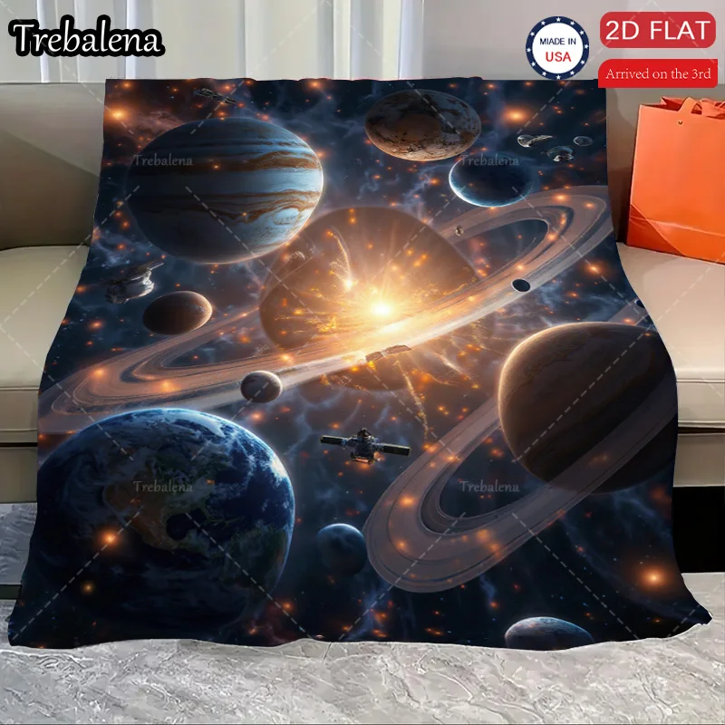 

Flannel Blanket-Soft Lightweight All-season Space Adventure Planets and Stars Baby Blanket Soft Cozy for Kids