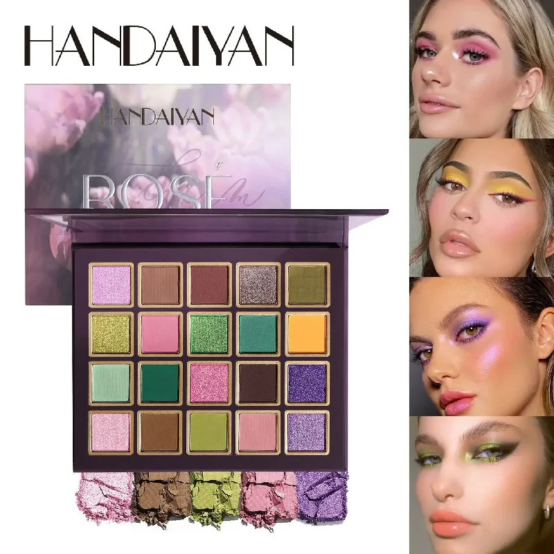 Paleta de sombra de ojos de 20 colores, sombra de ojos con brillo mate rosa, resistente al agua, duradera, verde, púrpura, brillo, sombra de ojos, maquillaje cosmético