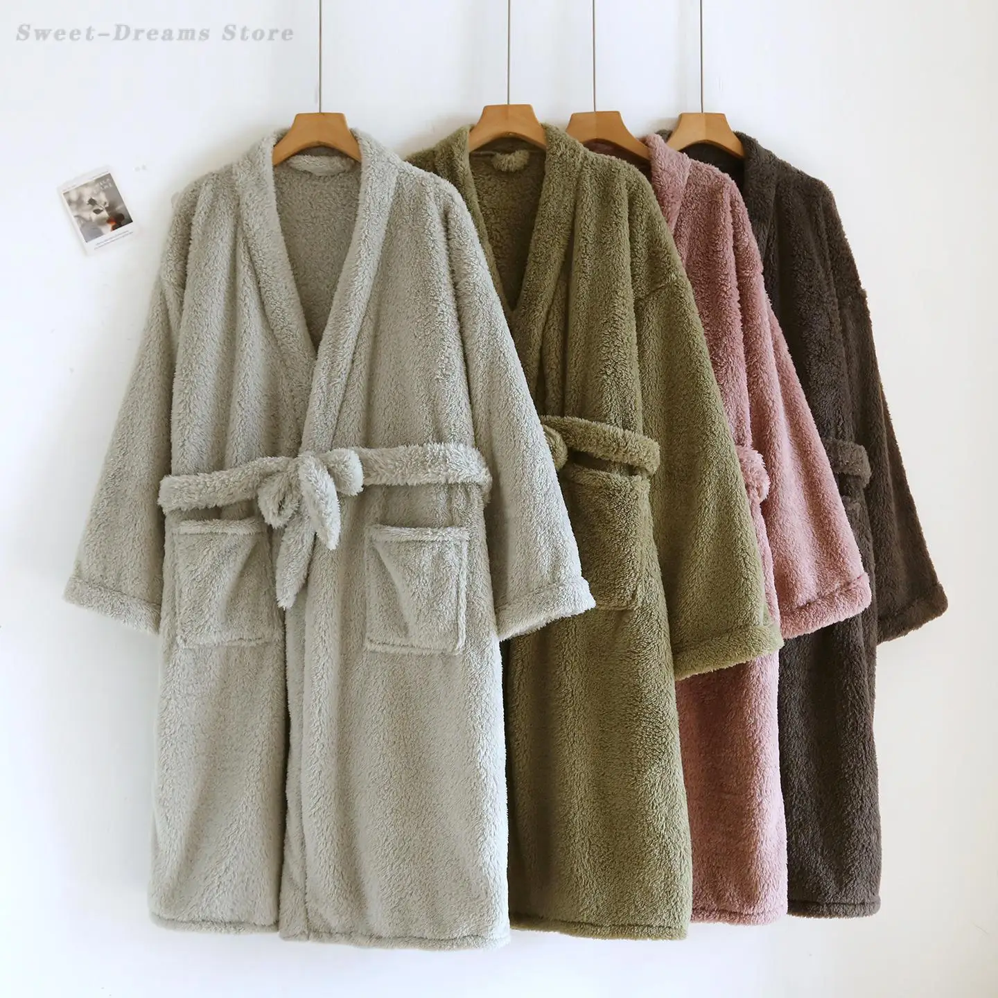 

Парная осенне-зимняя одежда для сна, мужской фланелевой халат, ночные рубашки, женские сексуальные халаты, кимоно, плотная теплая домашняя одежда из кораллового флиса