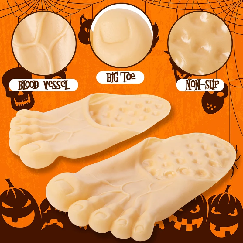 زوج واحد من شباشب الهالوين الممتعة حافي القدمين - أغطية أحذية قدم كبيرة واقعية - لإكسسوارات لعب الأدوار العائلية