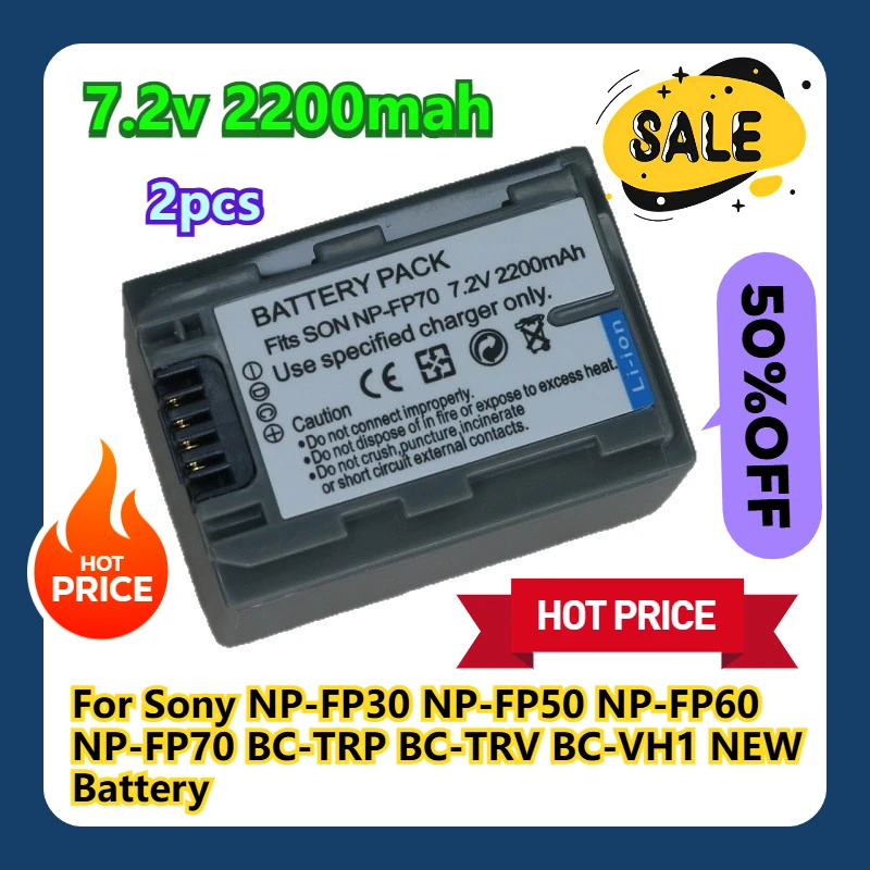 

For Sony NP-FP30 NP-FP50 NP-FP60 NP-FP70 BC-TRP BC-TRV BC-VH1 NEW Battery 2pcs