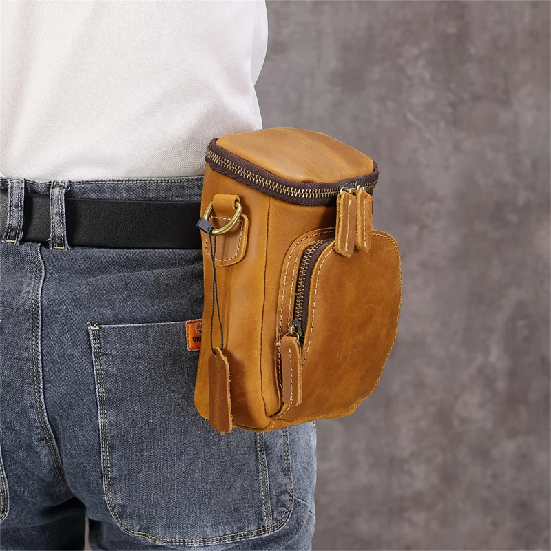 Quality Leather Men Design Casual Multifunction Small Messenger Crossbody Bag Fashion Hook Waist Belt Bag Phone Pouch Male 1167