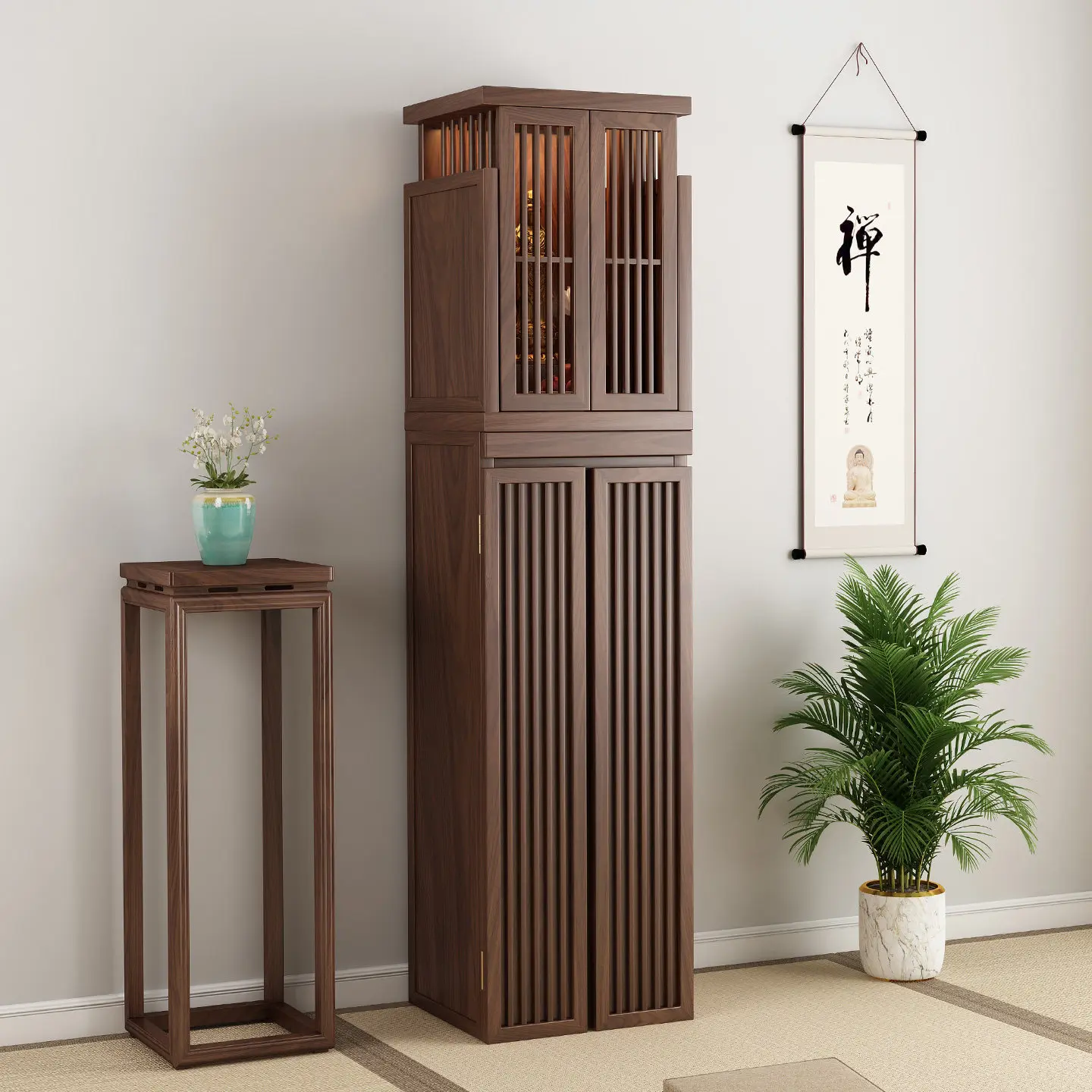 YFY  solid wood buddha shrine altar table - black walnut buddha shrine  home use god of wealth cabinet - bodhisattva worship