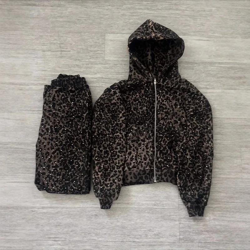 

Y2k Clothes Man Gothic High Street Heavy Industry Rhinestone Decor Hoodie Sweatpants Essentials Штаны Ropa De Alta Gama Hombre