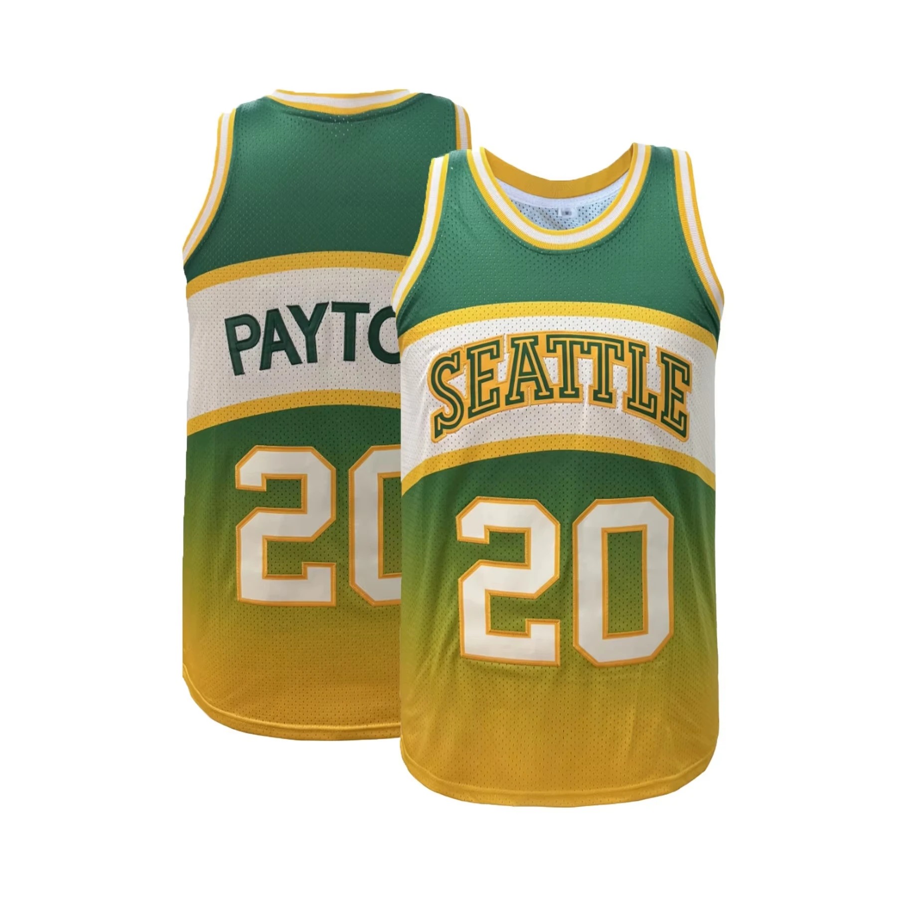 2026 New Seattle SuperSonics Gary Payton No.20 Retro Basketball Jacket Green and Gold Breathable Family Clothing Y2K