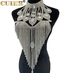 CuiEr Luxury SS28 Rhinestones Long Tassel Crystal Big Drop Choker Fashion Body Chain Jewelry for Women And Men