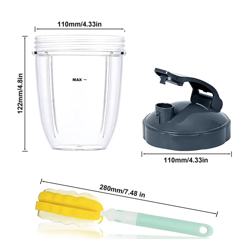 Ersatz-18-Unzen-Becher für Mixer mit Flip Top To Go-Deckel, Gummidichtungen, für NutriBullet 600 W und 900 W Mixer-Zubehör.