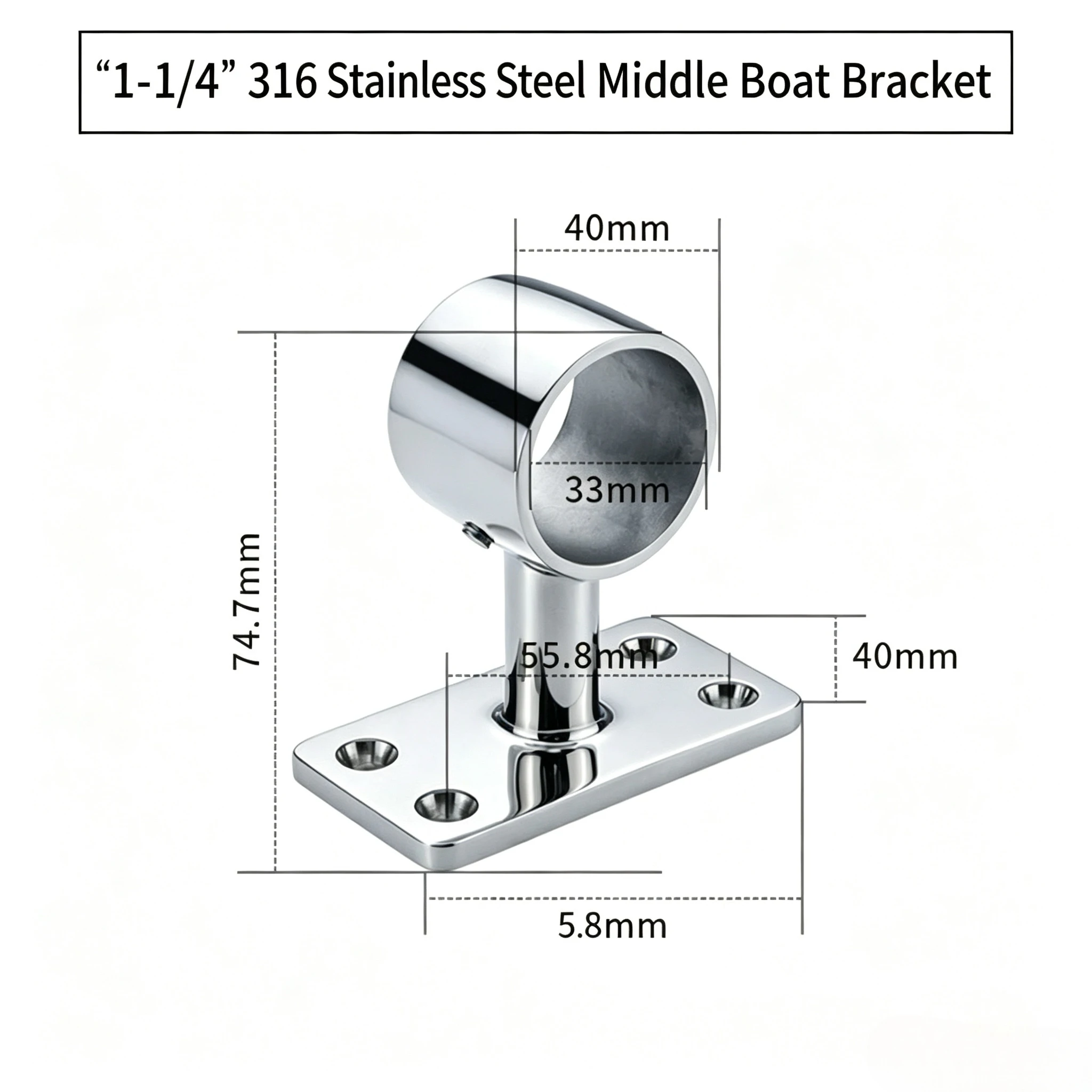 316 STAINLESS STEEL MARINE HANDRAIL MOUNT BRACKET BASE, 32MM ROUND TUBE HOLDER, YACHT RAILING SUPPORT BRACKET BOAT HARDWARE ACCE