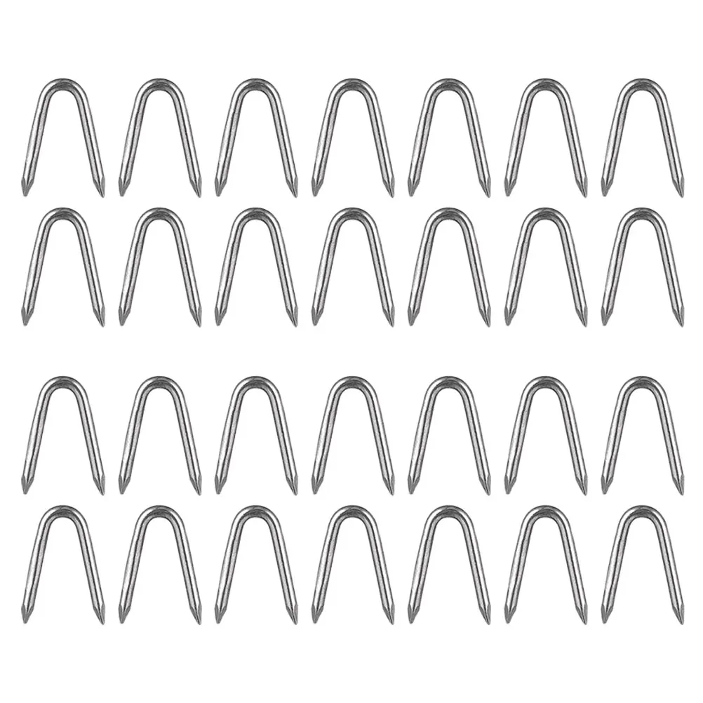 

50pcs Nails Garden U Shaped Fence Nails Stakes Metal U Stakes Fence Accessory Silver 1 Inch Gardening Piles Windmill