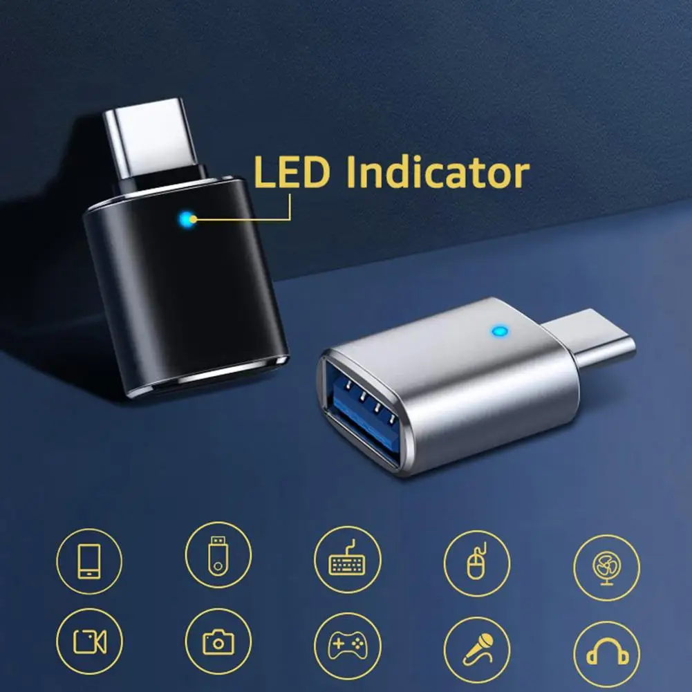 Adaptador de teléfono excelente con luz indicadora, convertidor de teléfono tipo C a USB, convertidor OTG multifuncional para teléfono inteligente