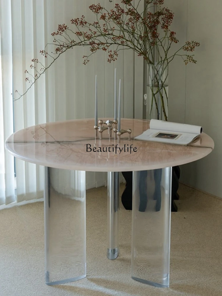 Natural Pink Jade Marble Mild Luxury Marble Dining Table Italian Minimalist Customization