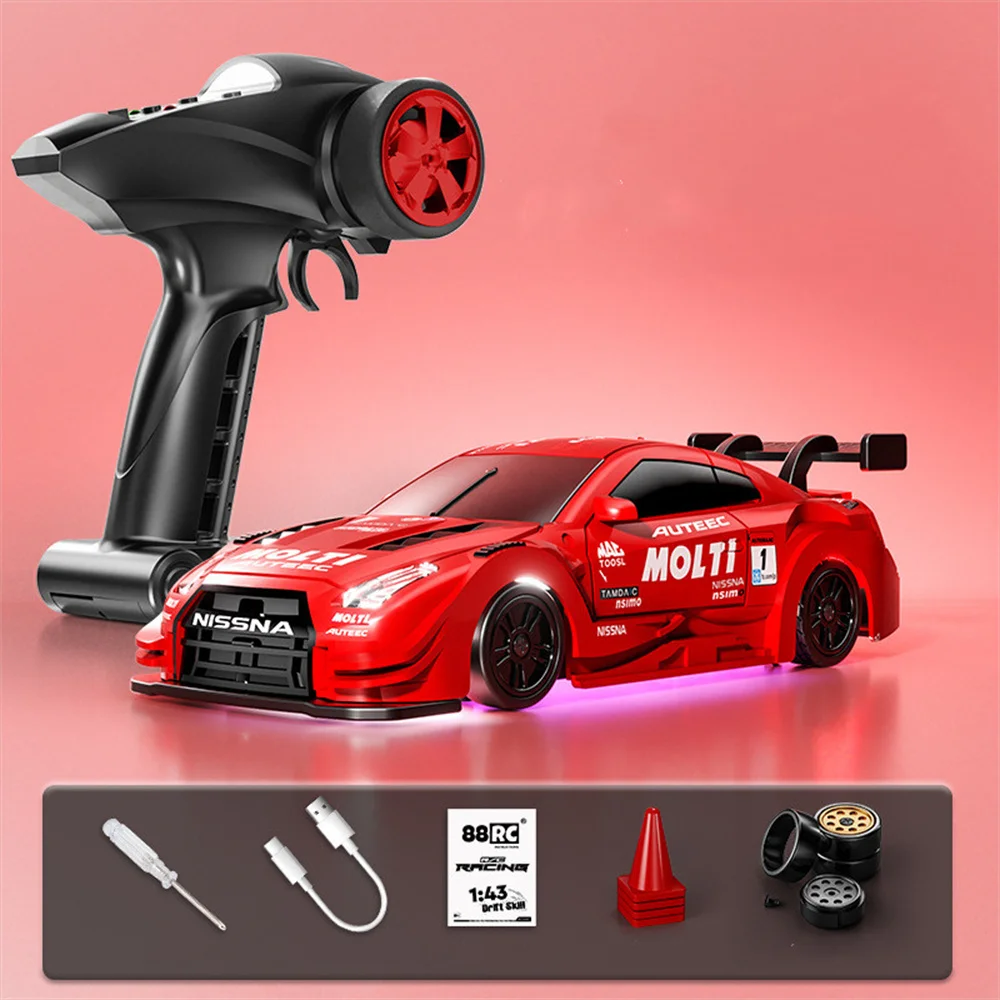 88RC RC43-A1 RTR 1/43 2.4G 4WD Drift RC voiture gyroscope alliage corps coque bureau entièrement proportionnel Mini course lumière LED modèle de véhicule