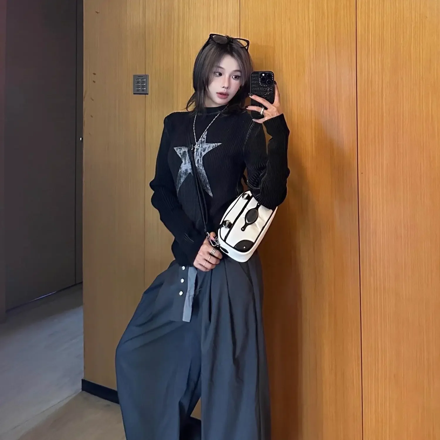 Black Women Pullovers Vintage American Star-print Irregular Retro Vibe Knit Leisure Streetwear Harajuku Sweaters Y2k Students BF