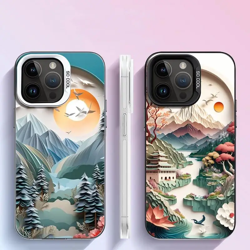 Paper Cute Landscape Creative Balloons Case For Apple iPhone 15 11 13 14 Pro Max 12 15 Plus 11Pro Phone Cover