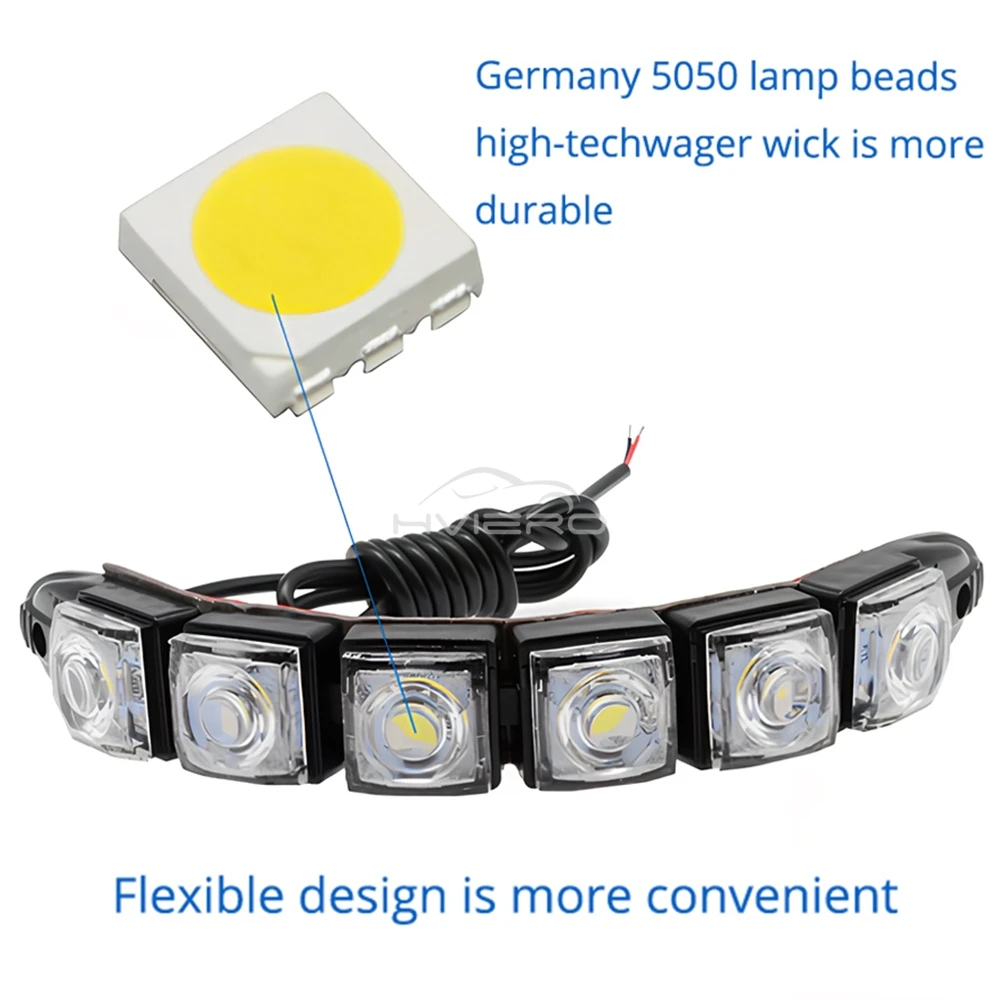 2X Waterproof DRL 6Chips Led Car Auto Decorative Flexible Daytime Running Light Driving Led Strip Headlight Fog Backup Trunk Led