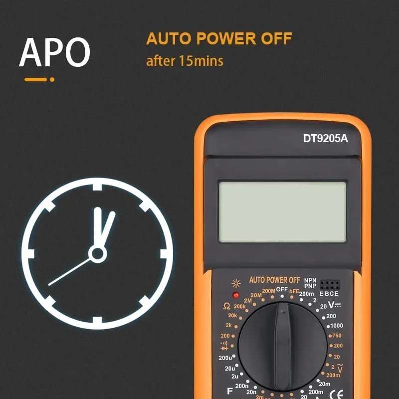 المهنية الرقمية المتعدد صحيح RMS التيار المتناوب/تيار مستمر مقياس التيار الكهربائي الفولتميتر دليل المدى الترانزستور تستر أوم السعة ديود DT9205A