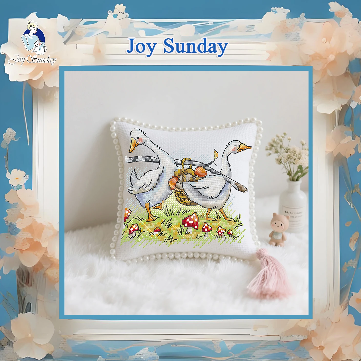 

Joy Sunday Pre-printed Cross Stitch Kit Easy Pattern Aida Stamped Fabric Embroidery Set-Pick Mushrooms