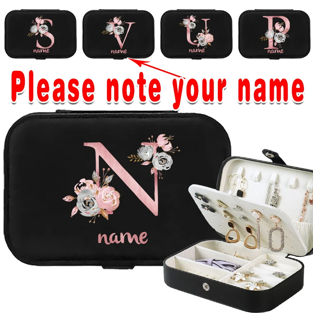 Customized Name Portable PU Jewelry Storage Box Outdoor Cosmetic Bag Earrings Rings Display Case Jewelry Organizer Makeup Pack