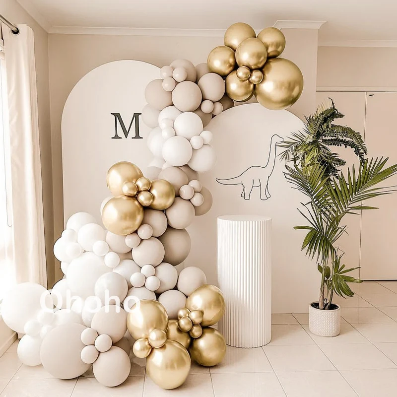 Kit de Arco de Globos en Crema Dorado Cromado, Decoración Rústica para Baby Shower, Boda, Fiesta de Cumpleaños Infantil, Bautizo