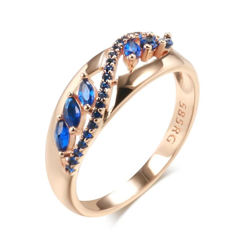 Kinel Hot Sparkling Purple Zircon Rings for Women Luxury 585 Gold Color Unusual Party Wedding Jewelry Daily Accessories