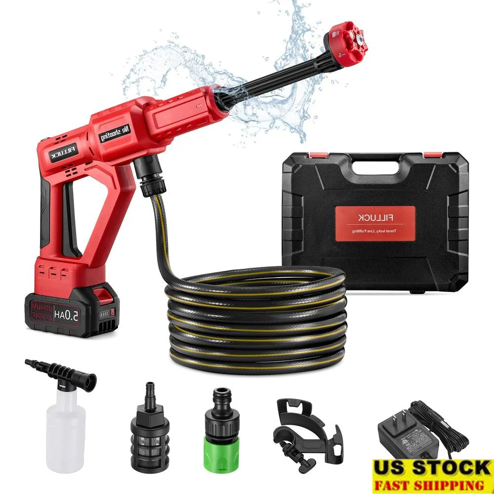 Handheld High-Pressure Cleaner 1060 PSI 5.0Ah Battery 3-Speed Adjustable 2.8 GPM 16.5ft Hose Ideal Car Washing & Yard Cleaning