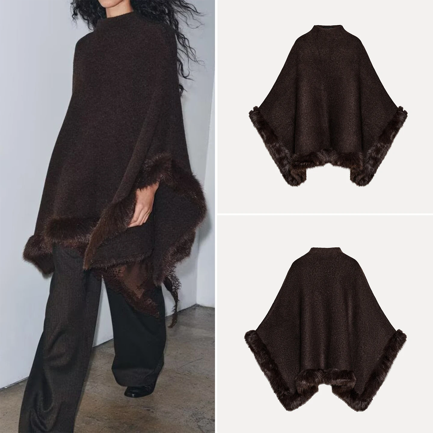 معطف نسائي لخريف 2025 بتأثير الفرو الصناعي سترة واقية من الرياح ملابس خارجية مستديرة Ne مادة أخرى 00% طول منتظم