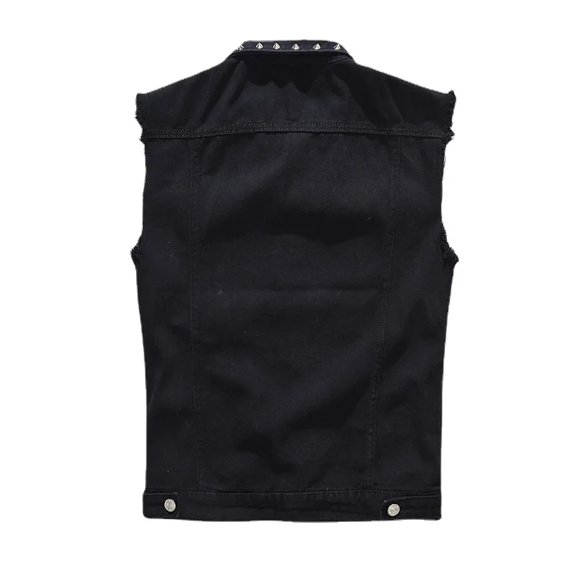 Men Rivet Denim Vests Jackets Waistcoats Black Denim Coats Vests New Fashion Male Cotton Slim Jeans Waistcoats Jackets Vests 6