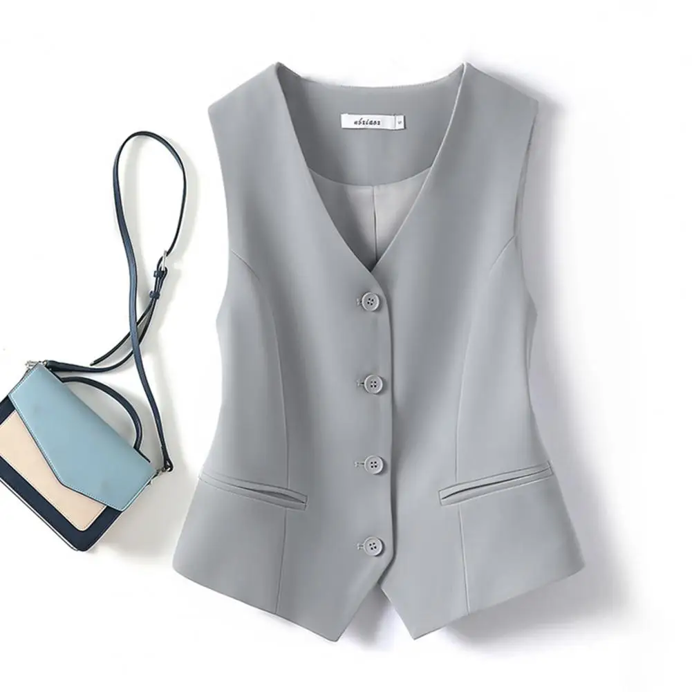 Women Vest Waistcoat Elegant Women's V Neck Waistcoat for Office Wear Formal Single-breasted Cardigan for Commute