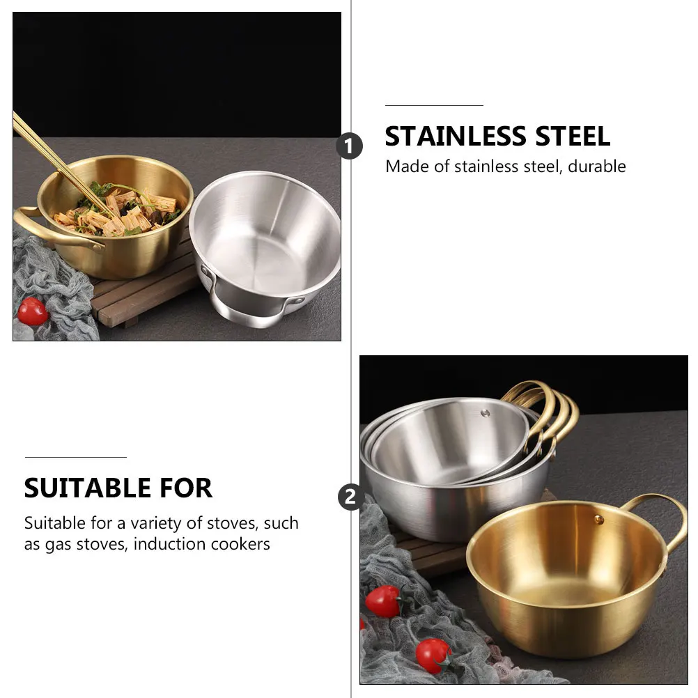 

1pc Stainless Steel Noodle Pot Korean Ramen Bowl Small Soup Pan For Gas Stove Mini Cooking Kitchen Stockpot