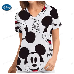 Disney Mickey Mouse print Nurse Working Blouse Medical Overalls Uniforms Healthcare Nurse Uniform Womens Short Sleeve V Neck