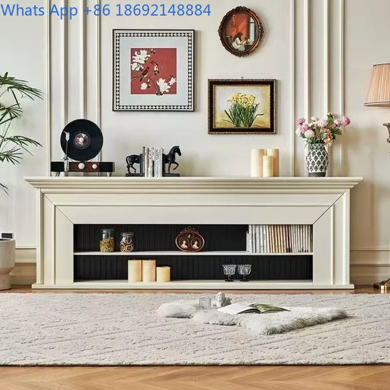 

American Retro Fireplace TV Cabinet Living Room French White Decor High-End TV Sideboard