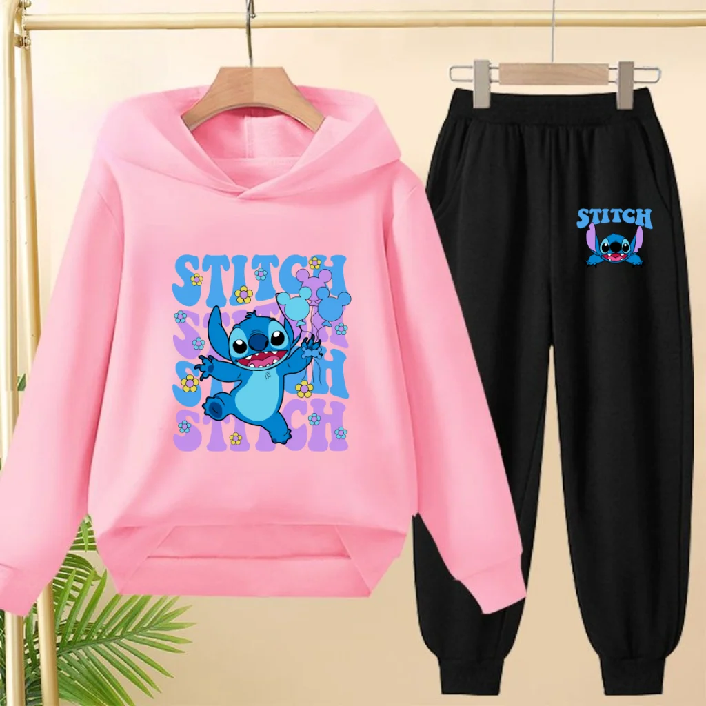 

Brand Clothing Kawaii Anime Stitch Hoodie Set Sweatshirts Later Hoodie Long Sleeve Pullover+Pants Boy Girl 3-12Yrs Tracksuit Set