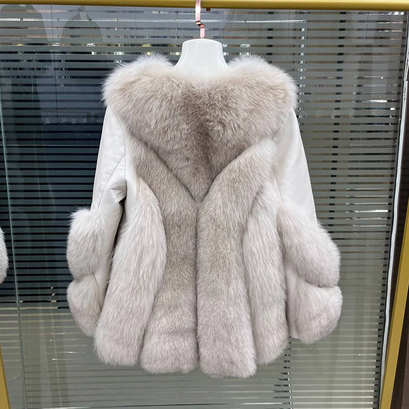 2024 Winter Echtpelz Mantel Gänse daunen jacke Frauen Natur fuchs Fell Echt lederjacke Luxus Outwear dicken warmen Frauenmantel