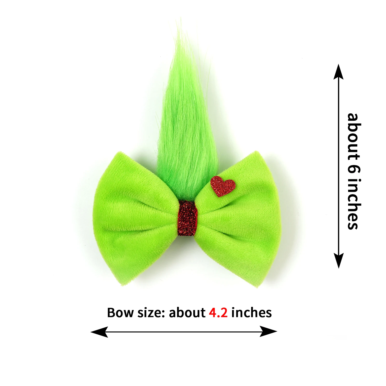 Girls Green Fur Ball  Grinch Bow Tree Children Near Year Heart Red Headband Xmas Party Headgear Children Plush Chritsmas Gifts - view 6