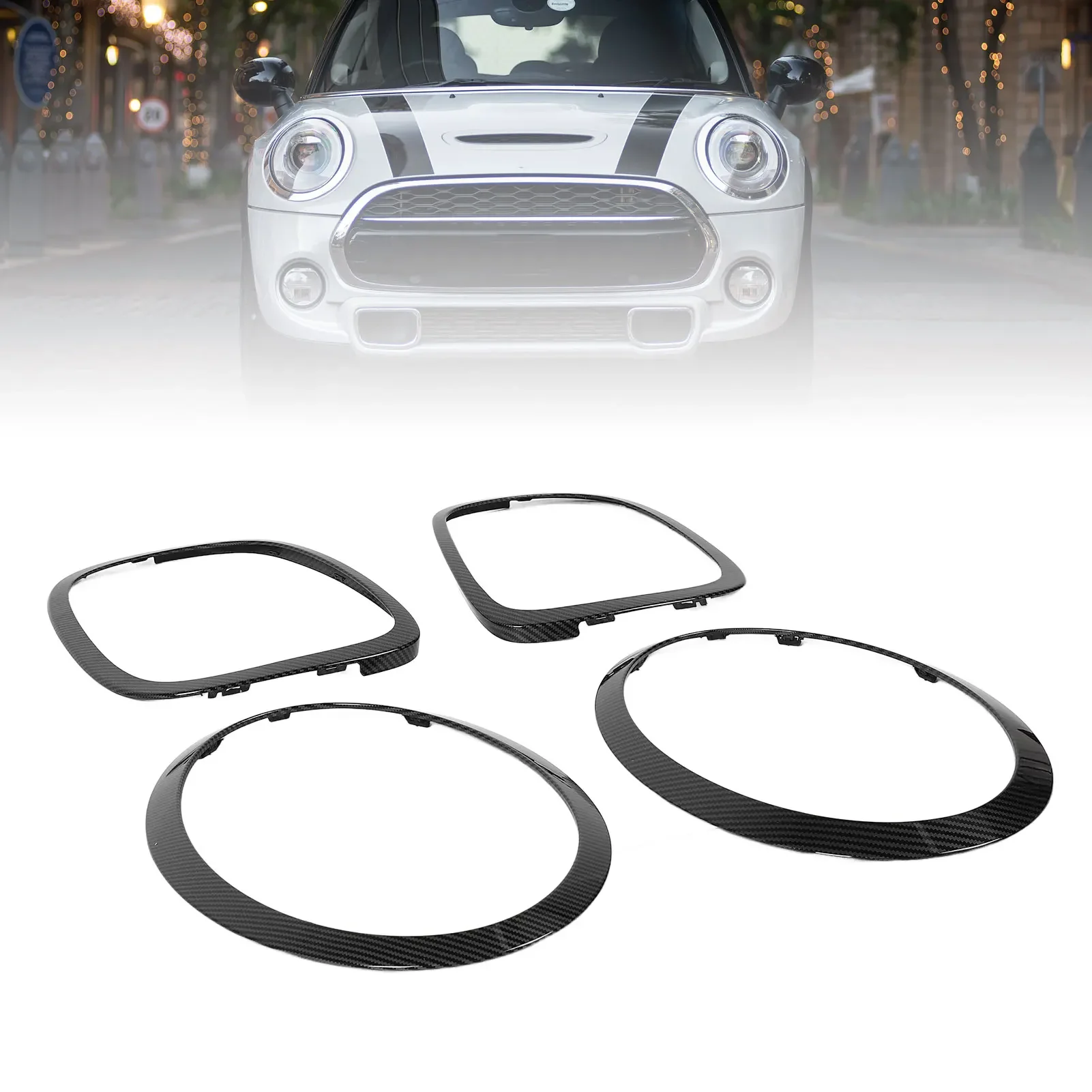 4Pcs/Set Carbon Fiber Pattern Trim Ring for Headlight and Tail Light, Replacement For Mini Cooper F55 F56 F57 JCW