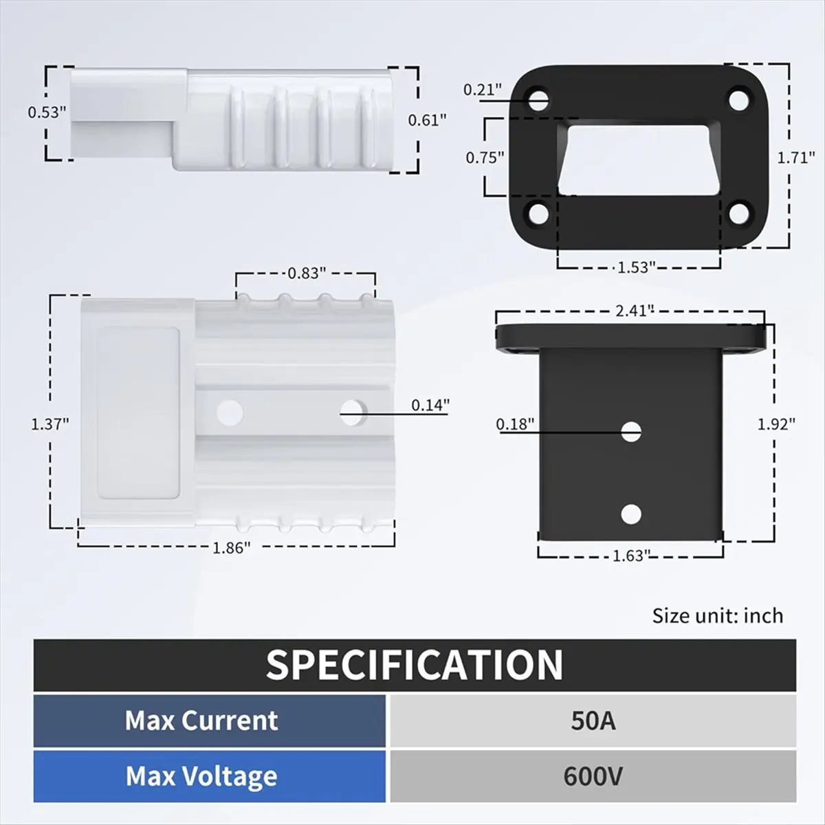 Immagine 5: Connettore di Scollegamento Rapido per Batteria ABFA 50A con Cavo 8AWG e Kit Connettore per Cavo di Prolunga con Staffa di Monta