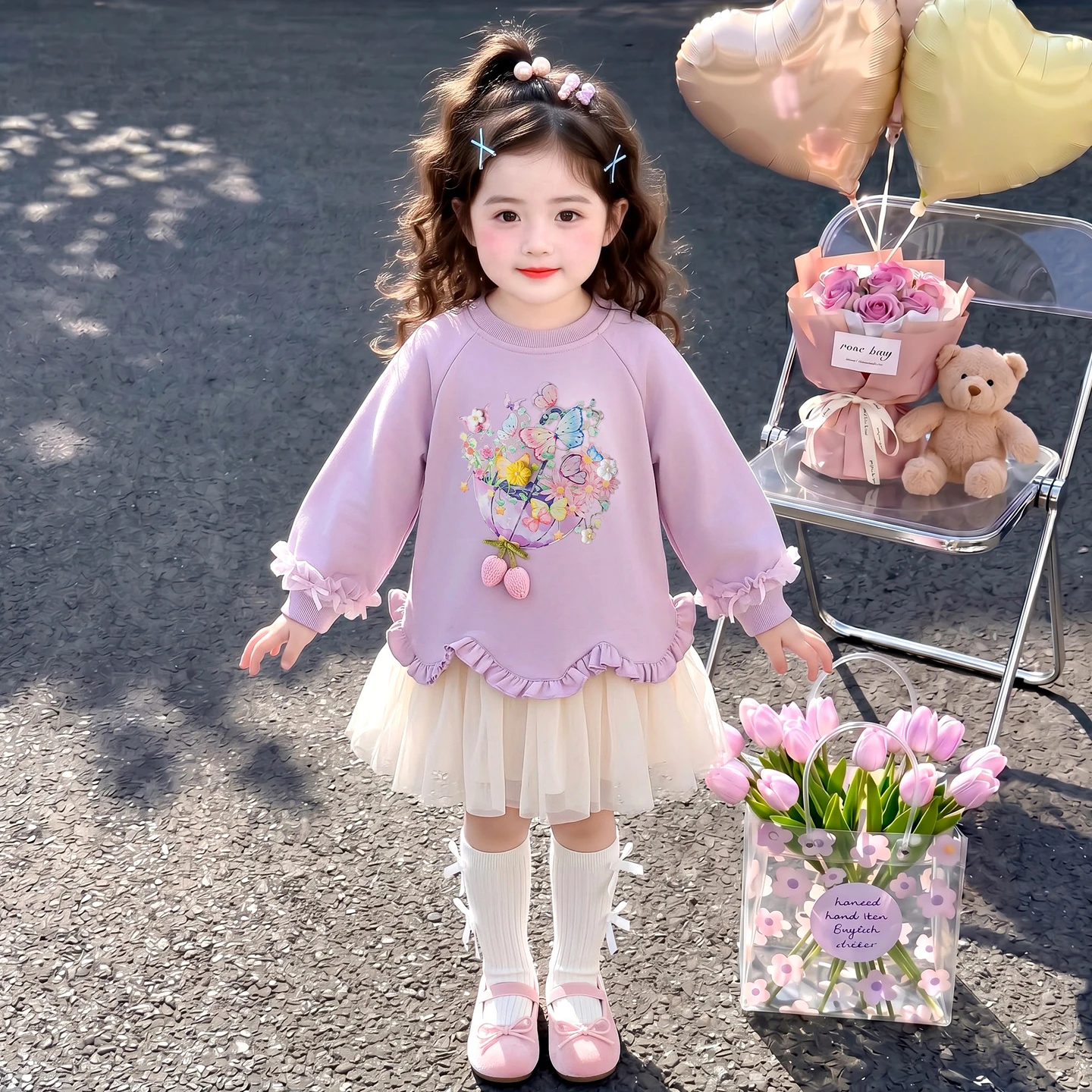 Girls dress spring and autumn children's fashionable skirt baby rabbit children foreign style shirt skirt
