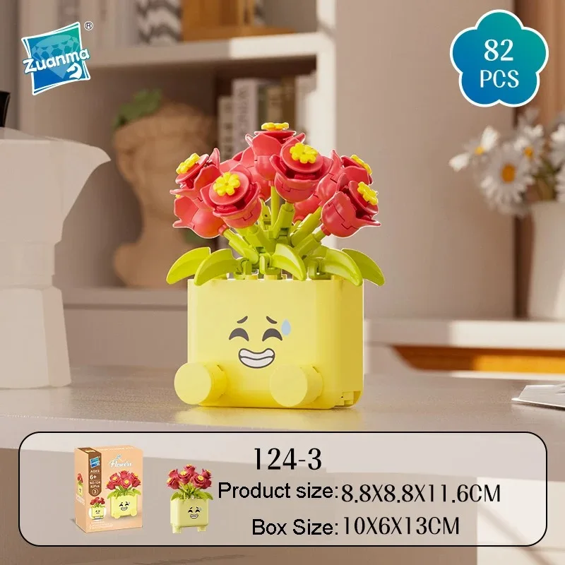 Kreative Emoticon-Blumentöpfe Bausteine Spielzeugmodell Sonnenblumen Rosen Blumen-Botanik-Bausteine Zusammenbaubares Ornament Kindergeschenk
