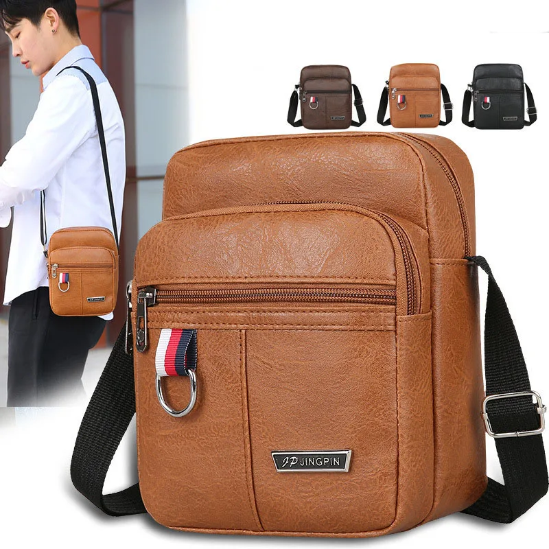 Bolso cruzado Vintage de marca de lujo para hombre, bandolera de cuero para bolsos de hombre, bandolera de negocios marrón y negro, bolso lateral