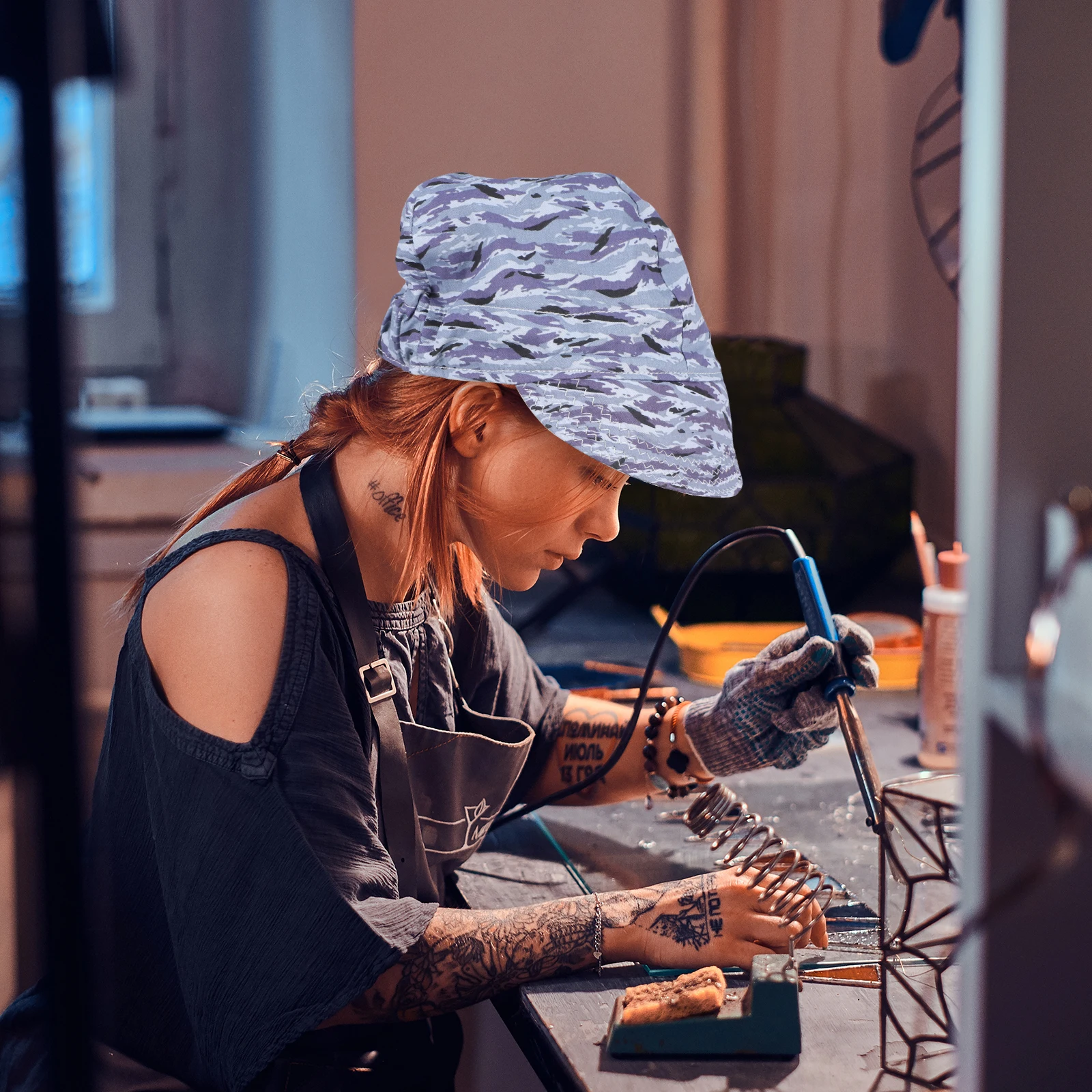 

Dust Cap Welder Sweat Breathable Dark Grey Cotton Reversible Men Women Adjustable Size Fit Welders Welding Tool Caps