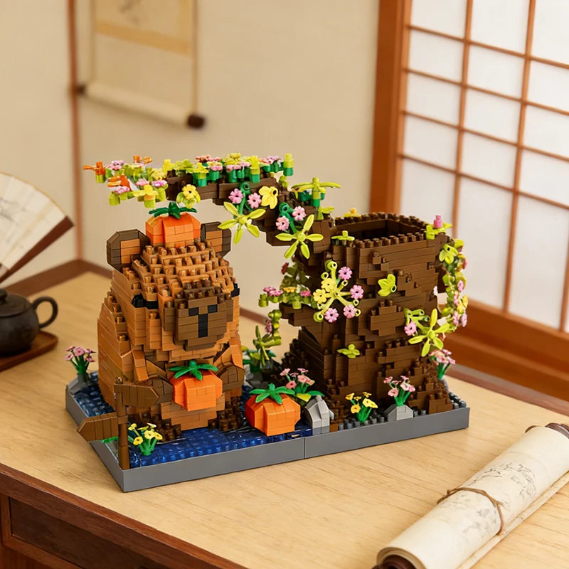 New Capybara Building Blocks Pen Holder Cute Cartoon Animal Desk Pen Storage Assemble Brick Educational Toys Gift For Girl Adult view 3