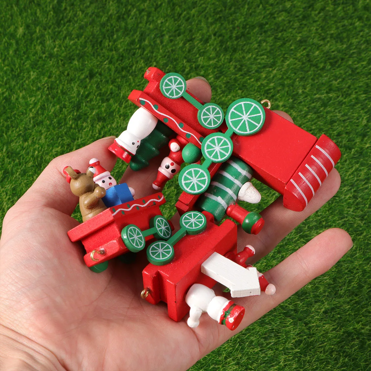 

Mini Four-Section Wooden Train Painted Colorful Christmas Decorative Cartoon Train Desktop Ornament Kids Table Window Supplies