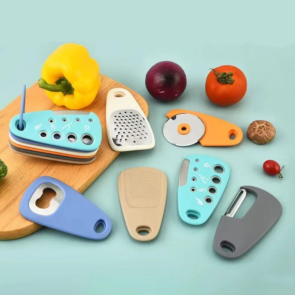 

6pcs/Set Portable Stainless Steel Grater Set Stackable with Storage Ring Kitchen Gadgets Set Household Pizza Cutter Vanilla