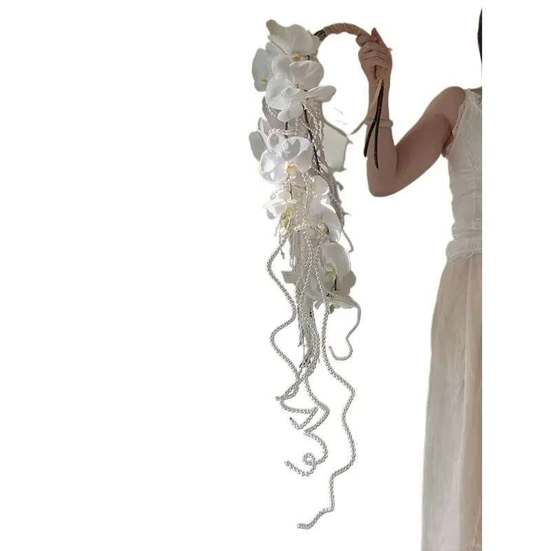 Phalaenopsis Waterfall Flower Bride Water Drop Bouquet Wedding Photography Pearl Bracelet