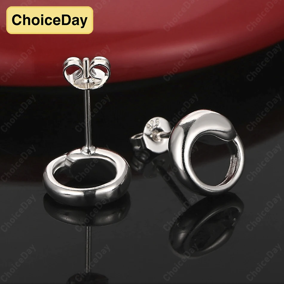 

ChoiceDay 925 Sterling Silver Exquisite Simple Round Earrings for Women Fashion Engagement Jewelry Gift Accessories