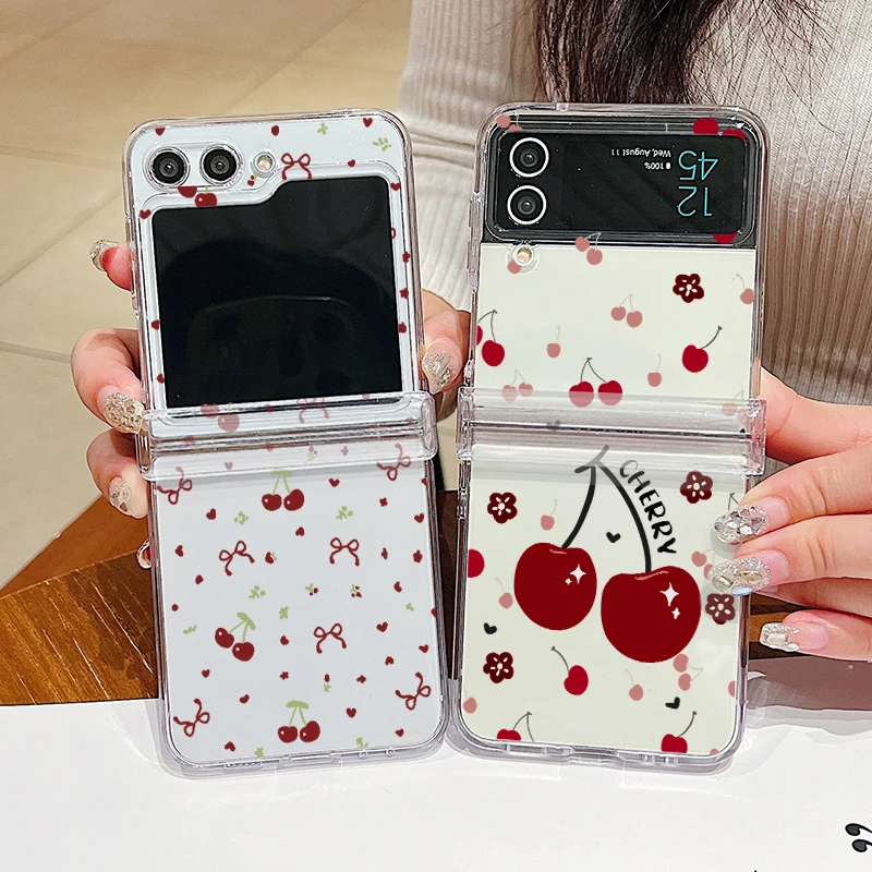 Niedliche Handyhülle mit großem Kirschdruck für Samsung Galaxy Z Flip7 FE 8 7 6 5 4 3, harte, klare Falthülle für Samsung Z Flip8 Flip6 – Detail 3