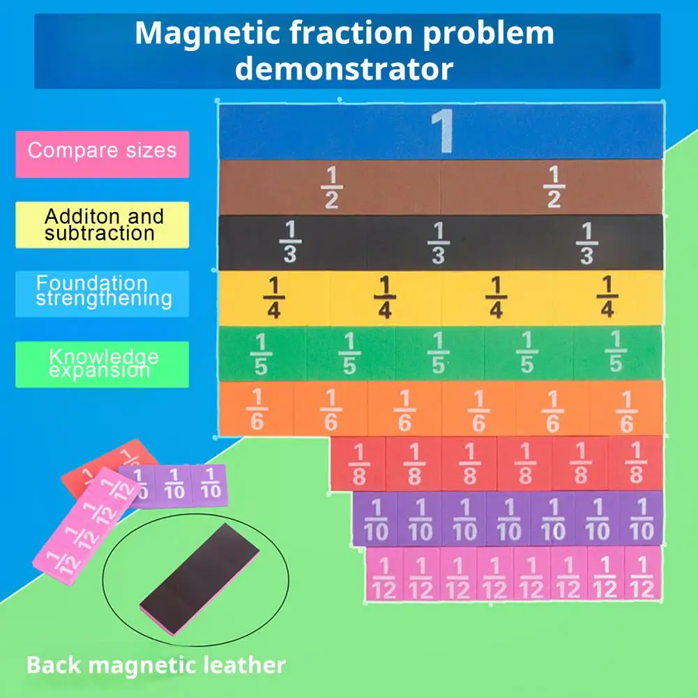 23/24cm Magnetic Fraction Tiles Math Manipulatives Learning Rainbow Fraction Blocks Elementary School Educational Kit For Kids
