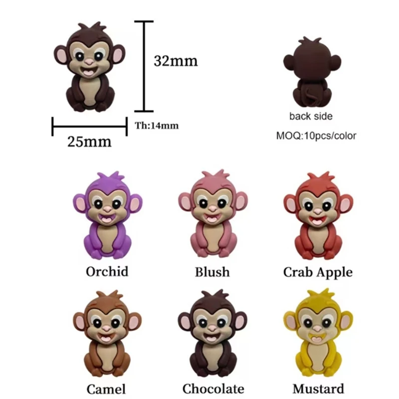 

8Pcs 3D Silicone Beads Monkey Animal Focus Beads Food Grade DIY Bracelet Keychain Bead Pen Accessories