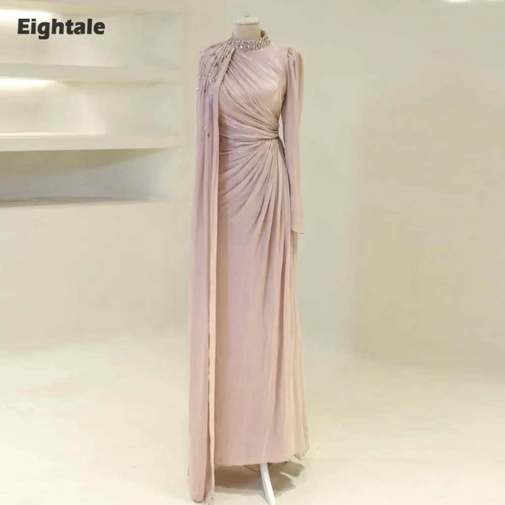 

Eightale арабское вечернее платье с высоким воротом и складками из бисера, индивидуальное мусульманское платье длиной до пола, платье для выпускного вечера, свадебной вечеринки, Vestidos De Gala