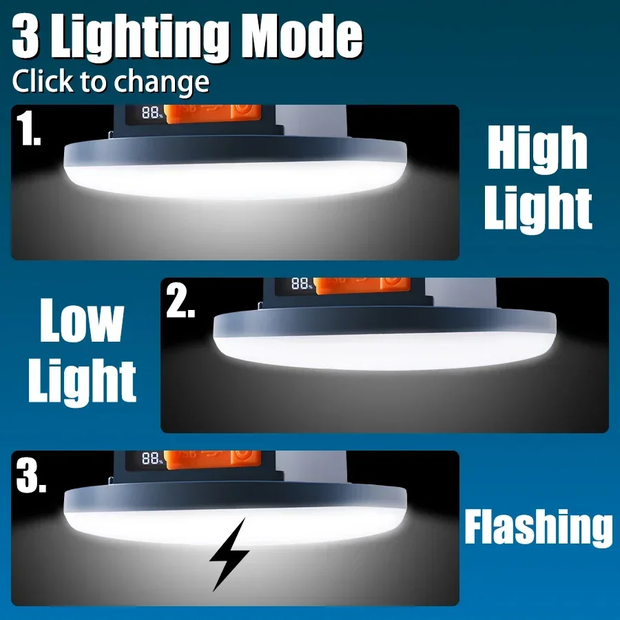 large capacity Rechargeable Powerful Light Camping Lantern with Magnet Strong Light Portable Tent Lamp  LED Work Light